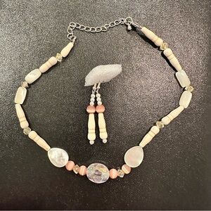 New Handmade Elegant Cream and Pink Beaded Necklace & Earring Set